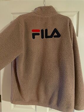 Fila Women's taupe/light pink Teddy Sherpa Zip Jacket